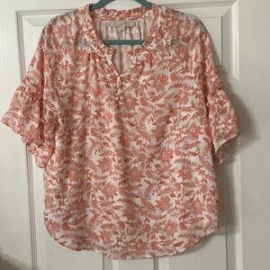 LOFT Women's Blouse with Orange Floral Design